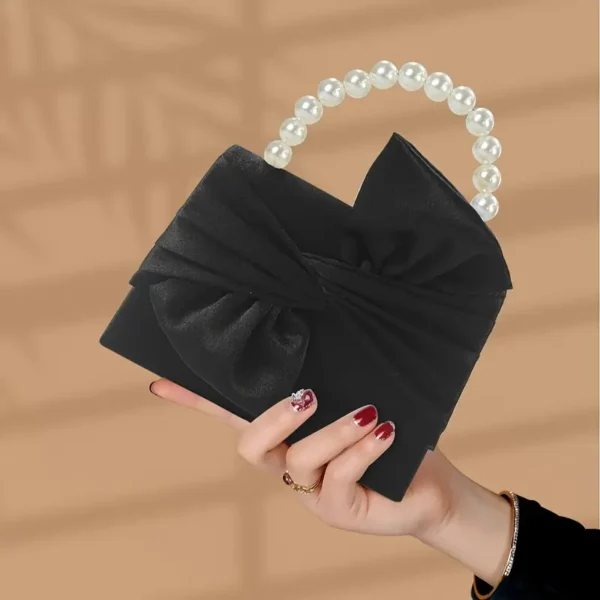 Elegant Detachable Chain Strap Evening Clutch Purse with Handles & Satin Bow - Image 4