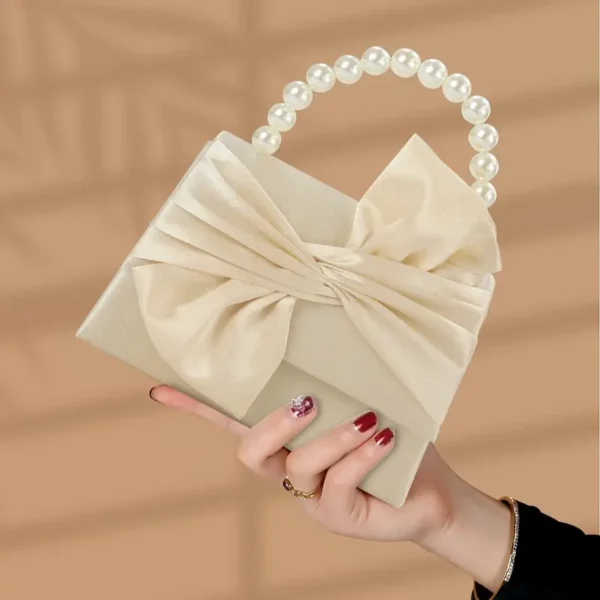 Elegant Detachable Chain Strap Evening Clutch Purse with Handles & Satin Bow - Image 6