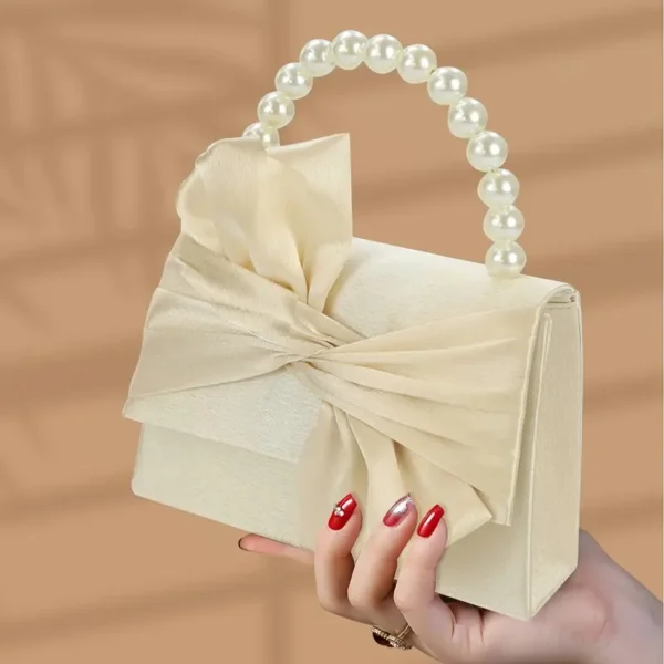 Elegant Detachable Chain Strap Evening Clutch Purse with Handles & Satin Bow
