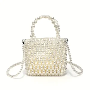 Elegant-Embellished Hollow-Out Wedding Clutch Purse with Detachable Chain Strap & Clasp Closure