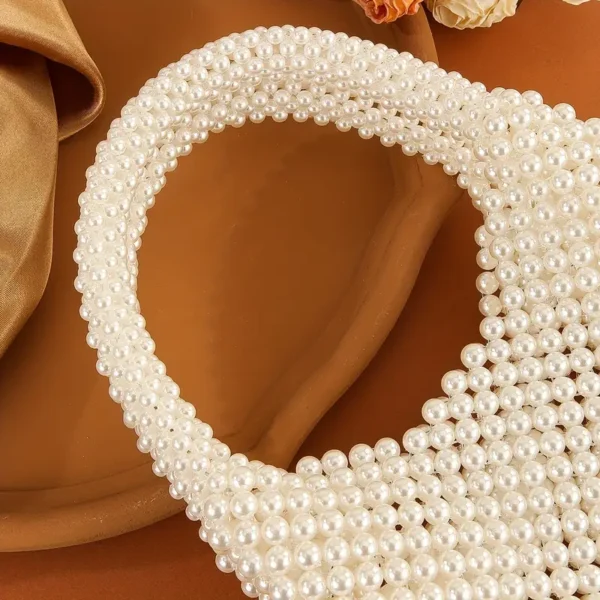 Creative Women's Fashionable Beaded Ivory White Handbag - Image 3