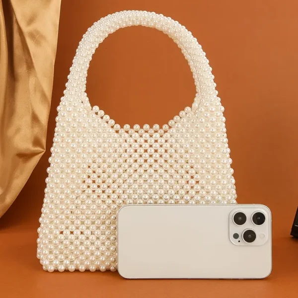 Creative Women's Fashionable Beaded Ivory White Handbag - Image 4