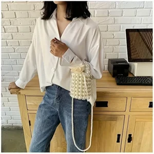 Beaded Mini Bucket Bag for Women