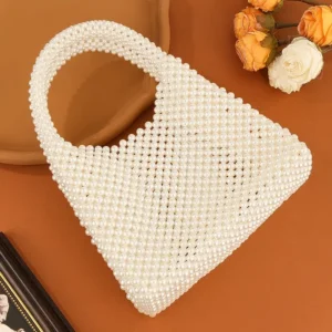 Creative Women's Fashionable Beaded Ivory White Handbag