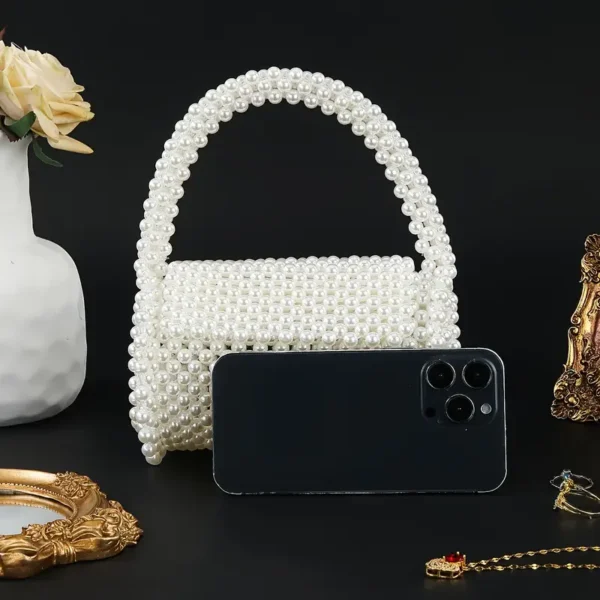 Handcrafted Faux Pearl Evening Clutch for Women - Image 4