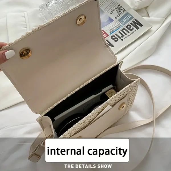 Elegant White Woven Straw Evening Clutch with Accents - Image 2