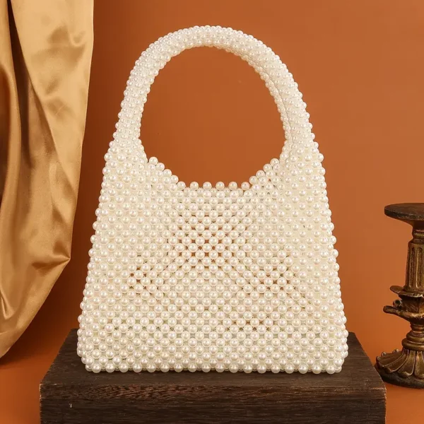 Creative Women's Fashionable Beaded Ivory White Handbag - Image 5