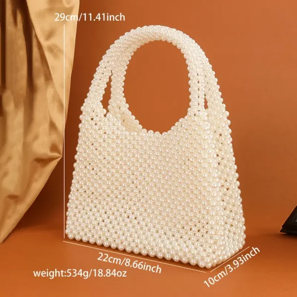 Creative Women's Fashionable Beaded Ivory White Handbag - Image 2