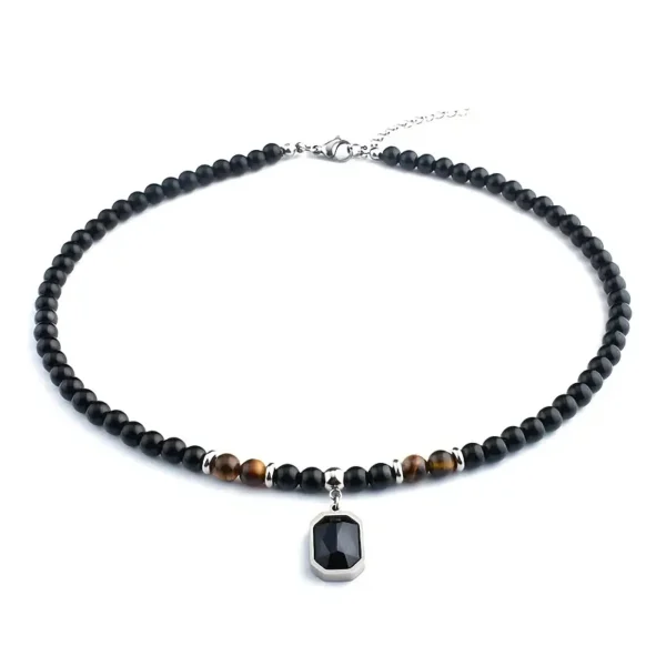 Fashion Men's Stainless Steel Black Zircon Pendant Necklace - Image 3