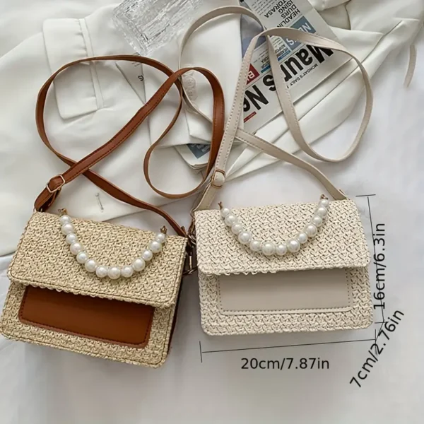 Elegant White Woven Straw Evening Clutch with Accents - Image 4