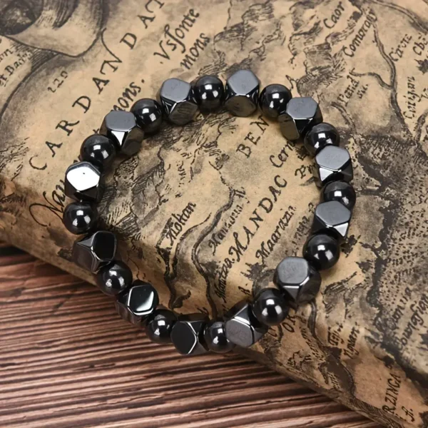 Men's Stylish Black Natural Stone Stretch Bracelet - Image 4