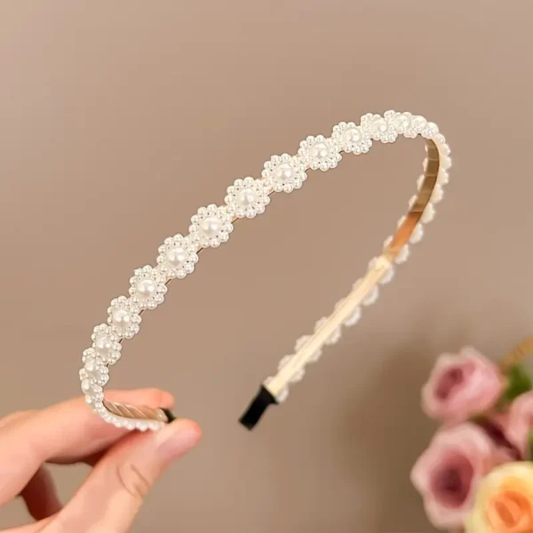 Elegant Floral Imitation Bead Headband for Women - Image 2