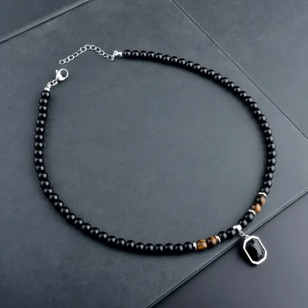 Fashion Men's Stainless Steel Black Zircon Pendant Necklace - Image 4