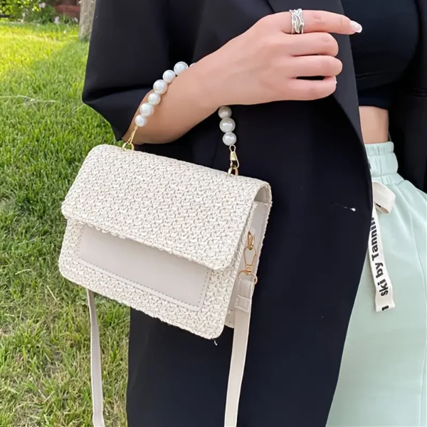 Elegant White Woven Straw Evening Clutch with Accents - Image 5