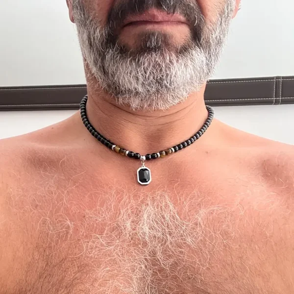 Fashion Men's Stainless Steel Black Zircon Pendant Necklace - Image 5
