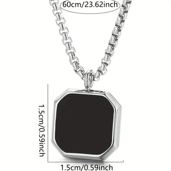 Stainless Steel Black Rectangular Pendant Necklace - Image 3