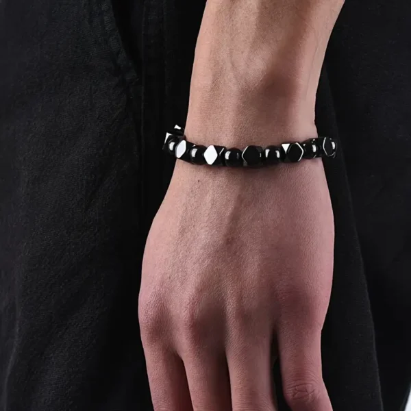 Men's Stylish Black Natural Stone Stretch Bracelet - Image 3