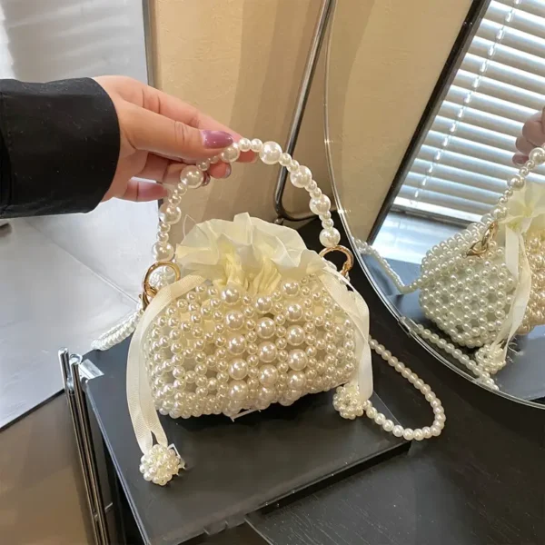 Elegant Ivory White Pearl Handbag - Image 2