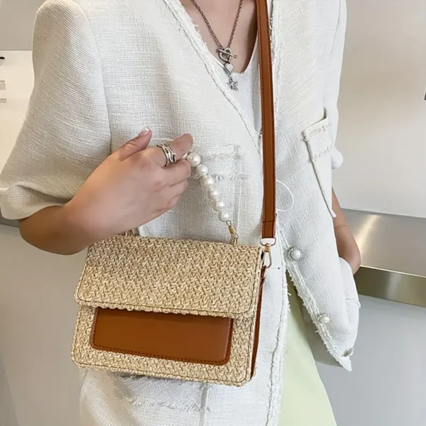 Elegant White Woven Straw Evening Clutch with Accents - Image 6