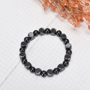 Men's Stylish Black Natural Stone Stretch Bracelet