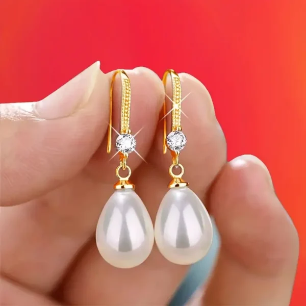 Elegant Oval Teardrop Pendant Earrings - Image 2