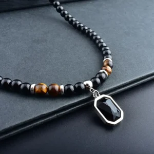 Fashion Men's Stainless Steel Black Zircon Pendant Necklace